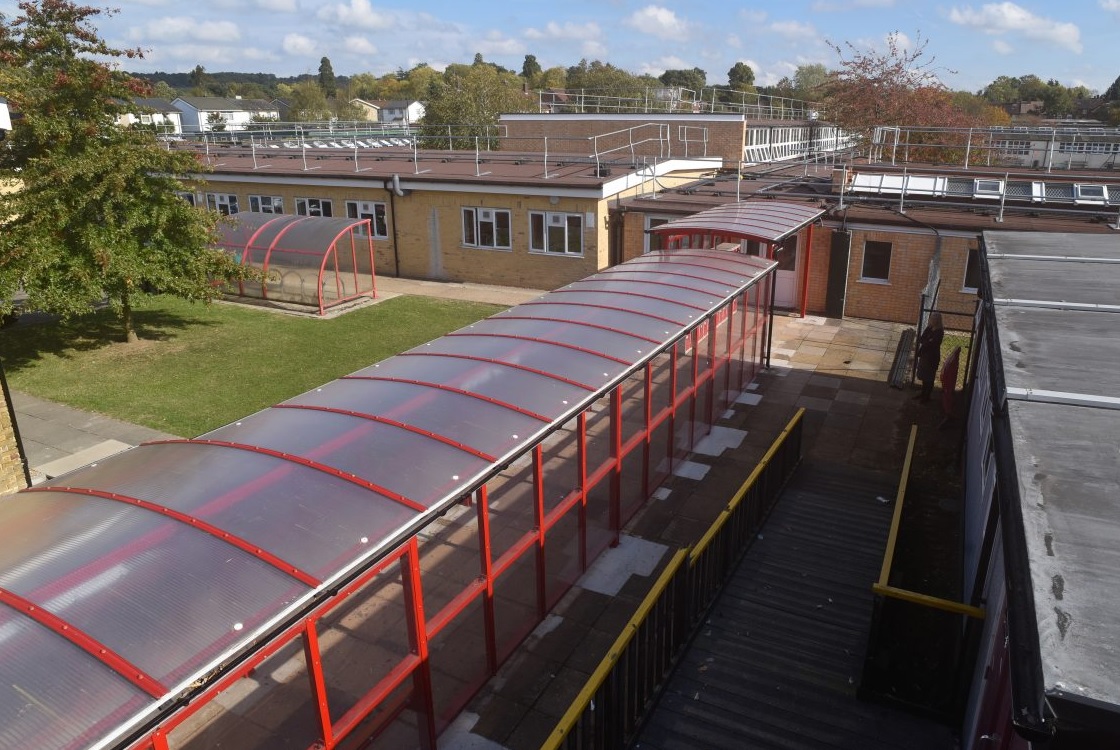 Signal Red shelter creates walkway for students in Harrow